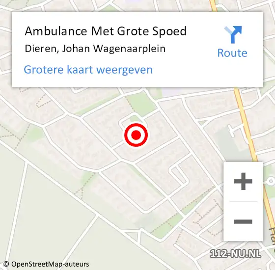 Locatie op kaart van de 112 melding: Ambulance Met Grote Spoed Naar Dieren, Johan Wagenaarplein op 23 juli 2019 07:02