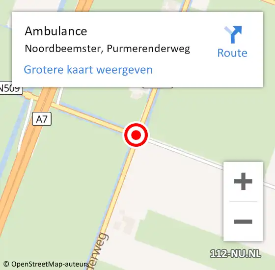 Locatie op kaart van de 112 melding: Ambulance Noordbeemster, Purmerenderweg op 23 juli 2019 07:20