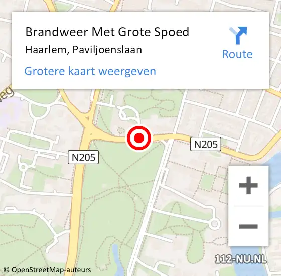 Locatie op kaart van de 112 melding: Brandweer Met Grote Spoed Naar Haarlem, Paviljoenslaan op 23 juli 2019 09:50