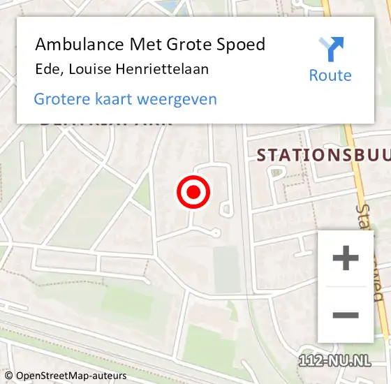 Locatie op kaart van de 112 melding: Ambulance Met Grote Spoed Naar Ede, Louise Henriettelaan op 23 juli 2019 10:02
