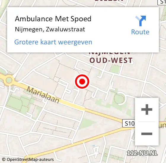 Locatie op kaart van de 112 melding: Ambulance Met Spoed Naar Nijmegen, Zwaluwstraat op 23 juli 2019 10:07