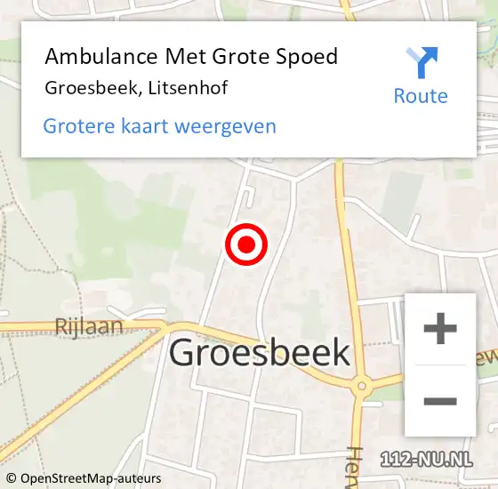 Locatie op kaart van de 112 melding: Ambulance Met Grote Spoed Naar Groesbeek, Litsenhof op 23 juli 2019 10:08