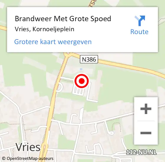 Locatie op kaart van de 112 melding: Brandweer Met Grote Spoed Naar Vries, Kornoeljeplein op 23 juli 2019 13:23