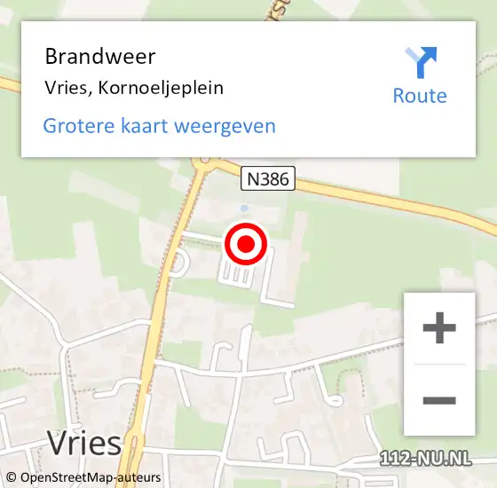 Locatie op kaart van de 112 melding: Brandweer Vries, Kornoeljeplein op 23 juli 2019 13:24