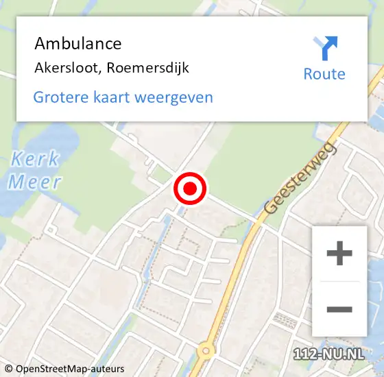 Locatie op kaart van de 112 melding: Ambulance Akersloot, Roemersdijk op 23 juli 2019 13:36