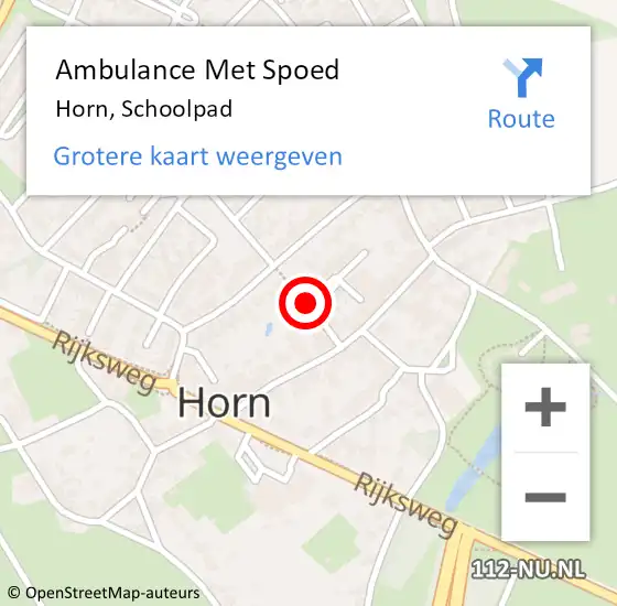 Locatie op kaart van de 112 melding: Ambulance Met Spoed Naar Horn, Schoolpad op 23 juli 2019 16:25