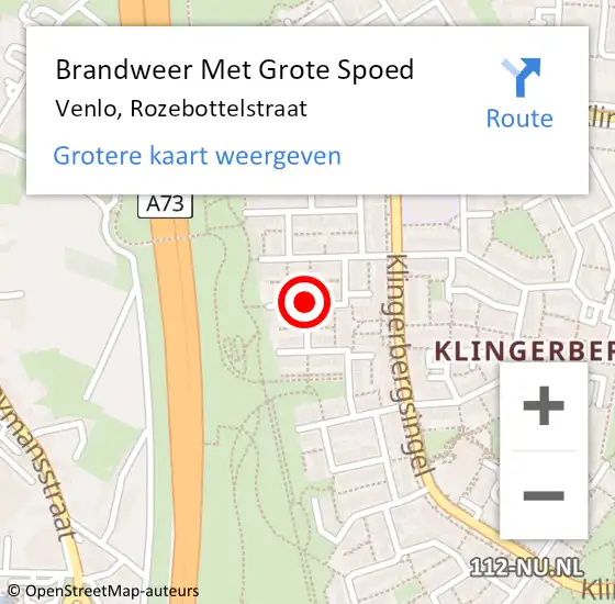 Locatie op kaart van de 112 melding: Brandweer Met Grote Spoed Naar Venlo, Rozebottelstraat op 23 juli 2019 16:25