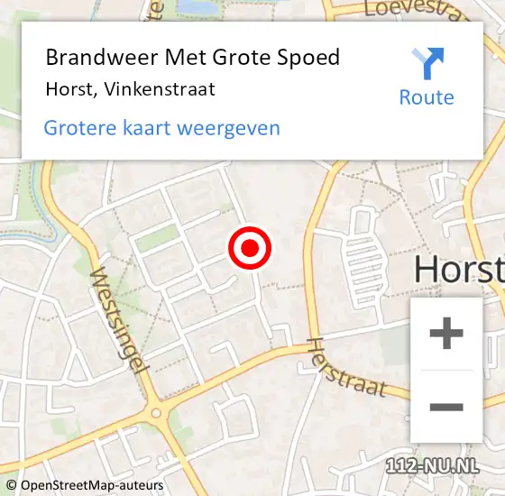 Locatie op kaart van de 112 melding: Brandweer Met Grote Spoed Naar Horst, Vinkenstraat op 23 juli 2019 17:35