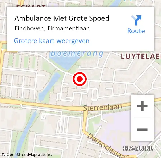 Locatie op kaart van de 112 melding: Ambulance Met Grote Spoed Naar Eindhoven, Firmamentlaan op 23 juli 2019 17:40