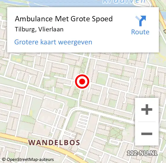 Locatie op kaart van de 112 melding: Ambulance Met Grote Spoed Naar Tilburg, Vlierlaan op 23 juli 2019 18:00