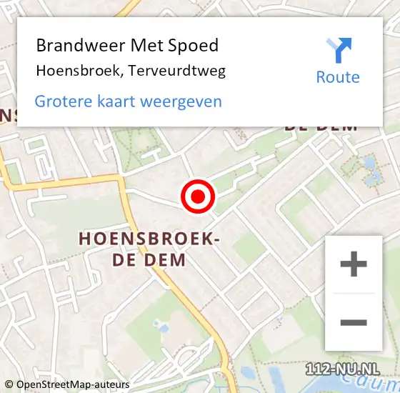 Locatie op kaart van de 112 melding: Brandweer Met Spoed Naar Hoensbroek, Terveurdtweg op 23 juli 2019 18:52