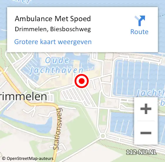 Locatie op kaart van de 112 melding: Ambulance Met Spoed Naar Drimmelen, Biesboschweg op 23 juli 2019 21:36