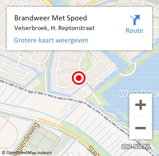 Locatie op kaart van de 112 melding: Brandweer Met Spoed Naar Velserbroek, H. Reptonstraat op 23 juli 2019 21:47