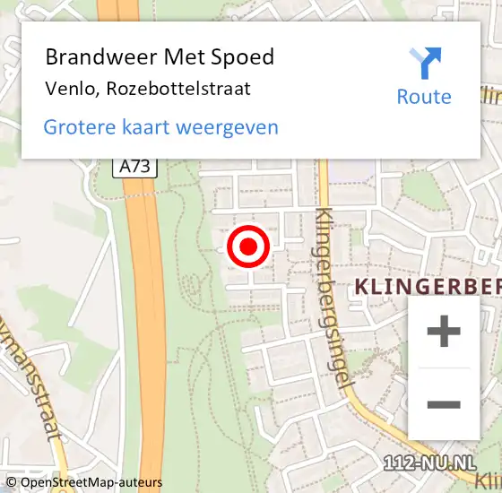 Locatie op kaart van de 112 melding: Brandweer Met Spoed Naar Venlo, Rozebottelstraat op 23 juli 2019 22:02