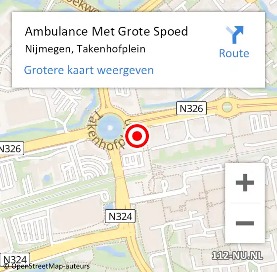 Locatie op kaart van de 112 melding: Ambulance Met Grote Spoed Naar Nijmegen, Takenhofplein op 23 juli 2019 22:11