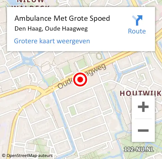 Locatie op kaart van de 112 melding: Ambulance Met Grote Spoed Naar Den Haag, Oude Haagweg op 23 juli 2019 23:22