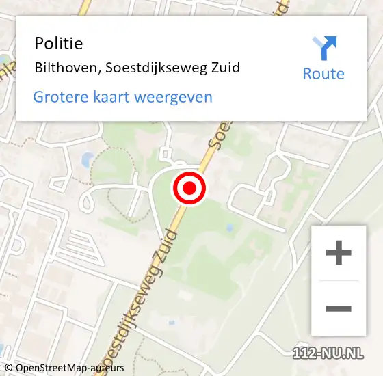 Locatie op kaart van de 112 melding: Politie Bilthoven, Soestdijkseweg Zuid op 23 juli 2019 23:59