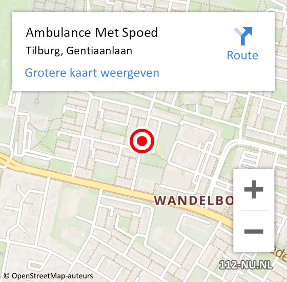 Locatie op kaart van de 112 melding: Ambulance Met Spoed Naar Tilburg, Gentiaanlaan op 24 juli 2019 00:05