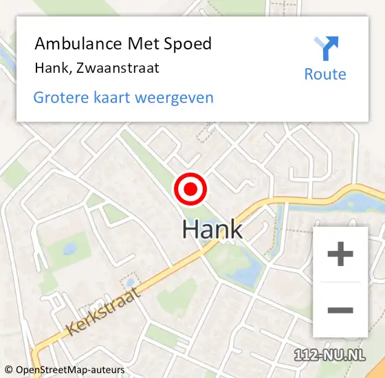 Locatie op kaart van de 112 melding: Ambulance Met Spoed Naar Hank, Zwaanstraat op 24 juli 2019 00:43