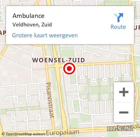 Locatie op kaart van de 112 melding: Ambulance Veldhoven, Zuid op 24 juli 2019 02:01