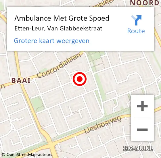 Locatie op kaart van de 112 melding: Ambulance Met Grote Spoed Naar Etten-Leur, Van Glabbeekstraat op 24 juli 2019 05:56