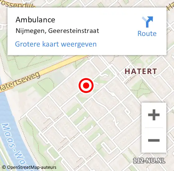 Locatie op kaart van de 112 melding: Ambulance Nijmegen, Geeresteinstraat op 24 juli 2019 06:14
