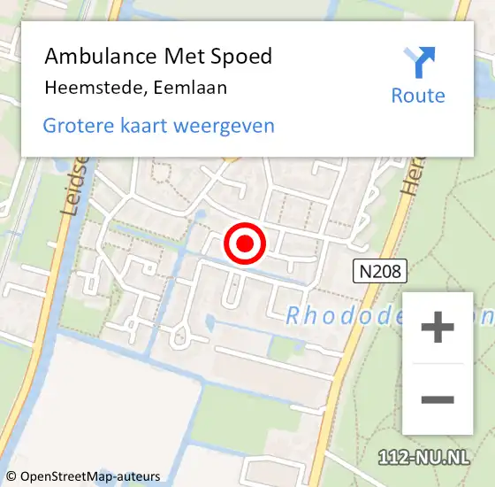 Locatie op kaart van de 112 melding: Ambulance Met Spoed Naar Heemstede, Eemlaan op 24 juli 2019 07:02