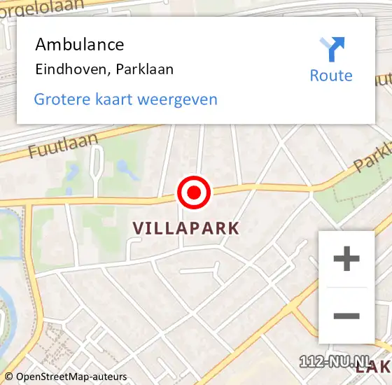 Locatie op kaart van de 112 melding: Ambulance Eindhoven, Parklaan op 24 juli 2019 07:12