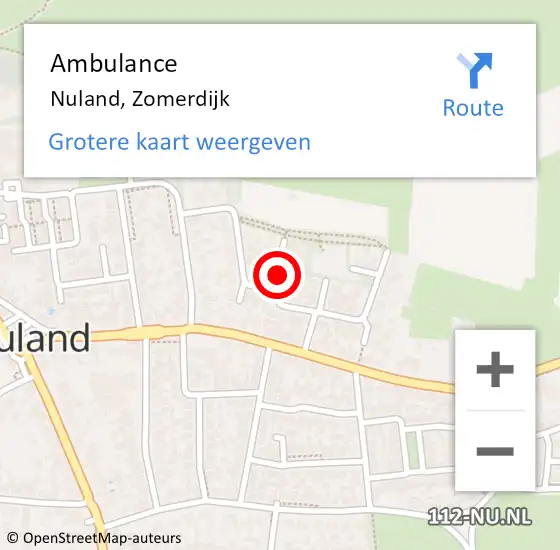 Locatie op kaart van de 112 melding: Ambulance Nuland, Zomerdijk op 24 juli 2019 10:05
