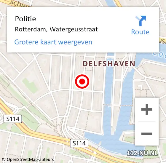 Locatie op kaart van de 112 melding: Politie Rotterdam, Watergeusstraat op 24 juli 2019 12:40