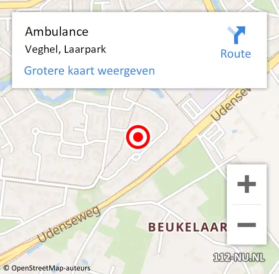 Locatie op kaart van de 112 melding: Ambulance Veghel, Laarpark op 24 juli 2019 14:17