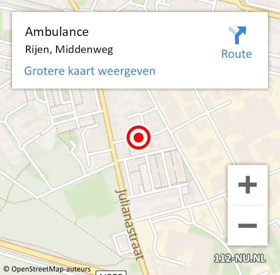 Locatie op kaart van de 112 melding: Ambulance Rijen, Middenweg op 24 juli 2019 14:28