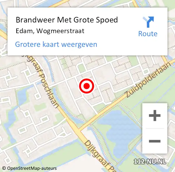 Locatie op kaart van de 112 melding: Brandweer Met Grote Spoed Naar Edam, Wogmeerstraat op 24 juli 2019 14:40