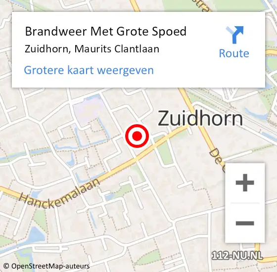 Locatie op kaart van de 112 melding: Brandweer Met Grote Spoed Naar Zuidhorn, Maurits Clantlaan op 8 april 2014 14:07