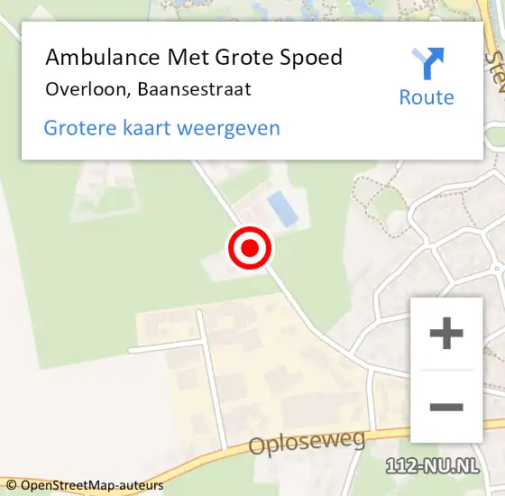 Locatie op kaart van de 112 melding: Ambulance Met Grote Spoed Naar Overloon, Baansestraat op 24 juli 2019 16:31