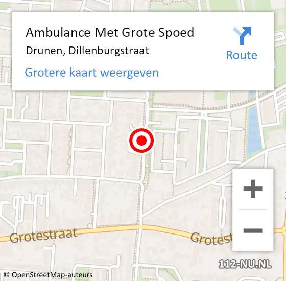Locatie op kaart van de 112 melding: Ambulance Met Grote Spoed Naar Drunen, Dillenburgstraat op 24 juli 2019 16:39