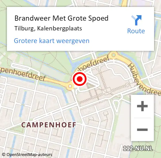 Locatie op kaart van de 112 melding: Brandweer Met Grote Spoed Naar Tilburg, Kalenbergplaats op 24 juli 2019 17:52