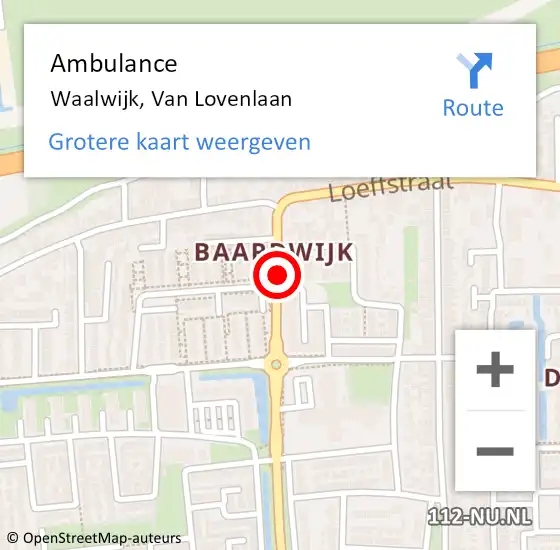 Locatie op kaart van de 112 melding: Ambulance Waalwijk, Van Lovenlaan op 24 juli 2019 17:54