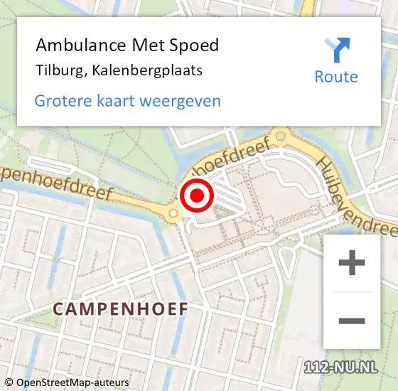 Locatie op kaart van de 112 melding: Ambulance Met Spoed Naar Tilburg, Kalenbergplaats op 24 juli 2019 18:03