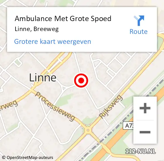 Locatie op kaart van de 112 melding: Ambulance Met Grote Spoed Naar Linne, Breeweg op 24 juli 2019 18:12