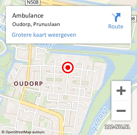 Locatie op kaart van de 112 melding: Ambulance Oudorp, Prunuslaan op 24 juli 2019 18:27