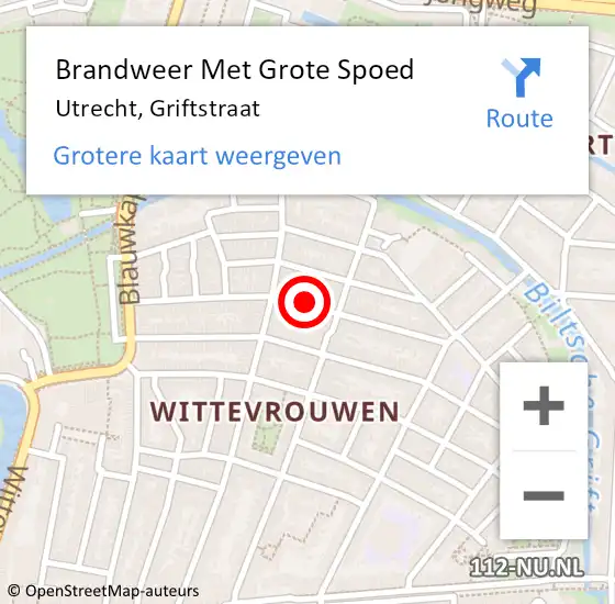 Locatie op kaart van de 112 melding: Brandweer Met Grote Spoed Naar Utrecht, Griftstraat op 24 juli 2019 18:31