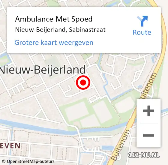 Locatie op kaart van de 112 melding: Ambulance Met Spoed Naar Nieuw-Beijerland, Sabinastraat op 24 juli 2019 19:23