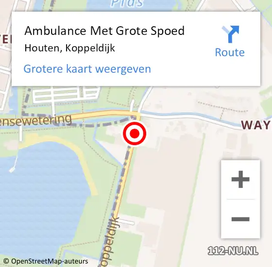 Locatie op kaart van de 112 melding: Ambulance Met Grote Spoed Naar Houten, Koppeldijk op 24 juli 2019 20:04