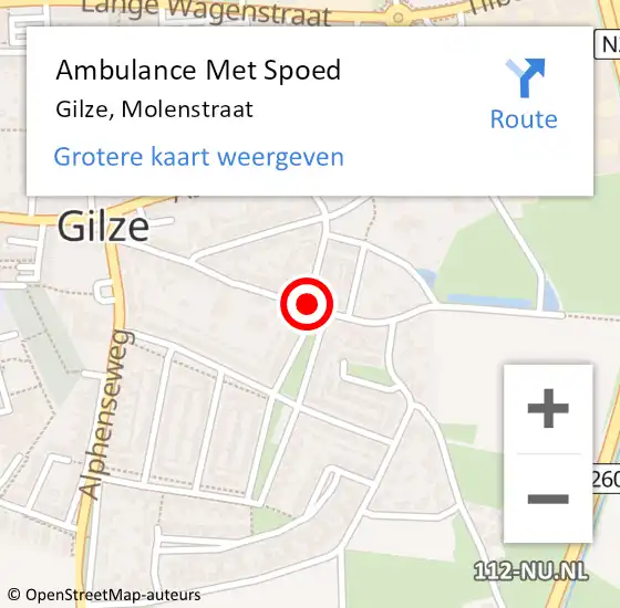 Locatie op kaart van de 112 melding: Ambulance Met Spoed Naar Gilze, Molenstraat op 24 juli 2019 20:20