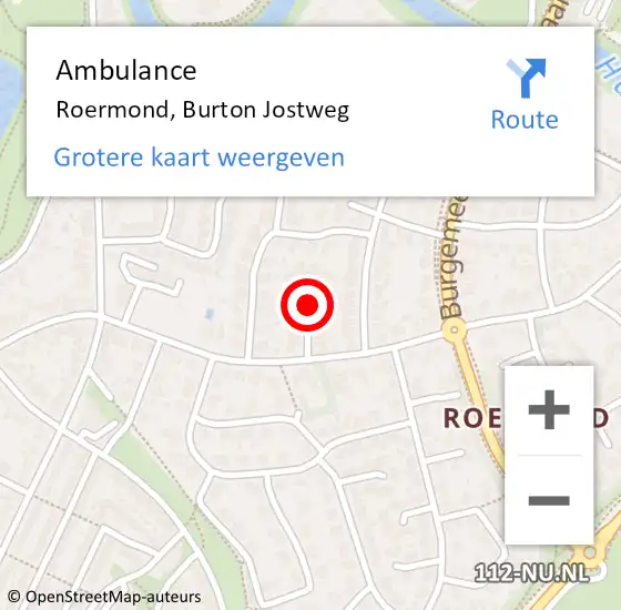 Locatie op kaart van de 112 melding: Ambulance Roermond, Burton Jostweg op 24 juli 2019 20:47