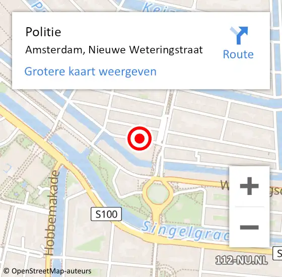 Locatie op kaart van de 112 melding: Politie Amsterdam, Nieuwe Weteringstraat op 8 april 2014 14:45