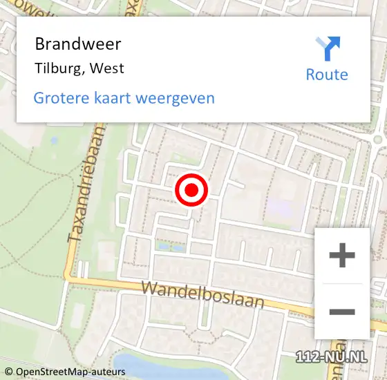 Locatie op kaart van de 112 melding: Brandweer Tilburg, West op 24 juli 2019 21:46