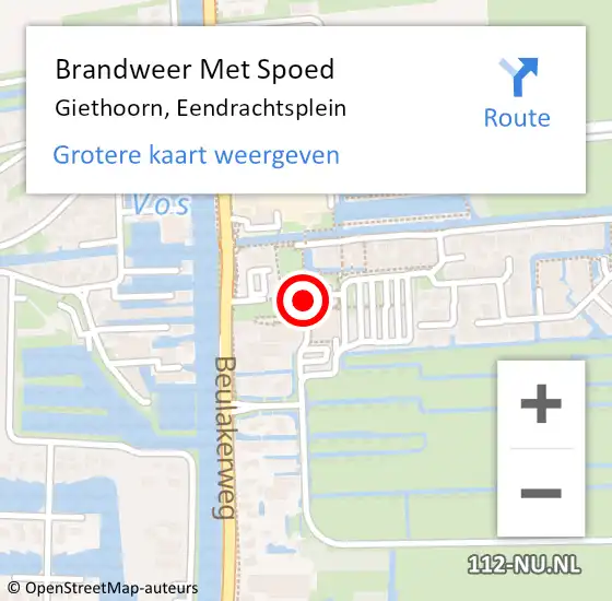 Locatie op kaart van de 112 melding: Brandweer Met Spoed Naar Giethoorn, Eendrachtsplein op 24 juli 2019 21:58