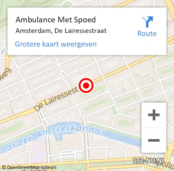 Locatie op kaart van de 112 melding: Ambulance Met Spoed Naar Amsterdam, De Lairessestraat op 24 juli 2019 22:37